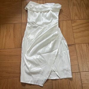 White strapless cowl neck mini dress parthea